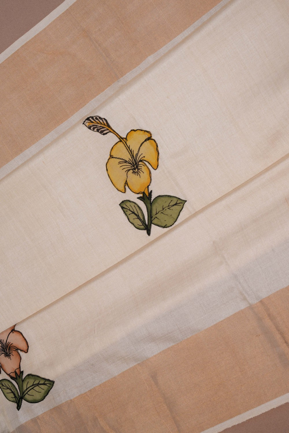 Image of Tussar Silk Appliqué Embroidery Saree